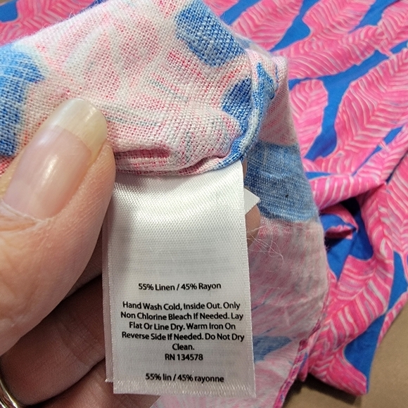 Vineyard Vines, Blue, Pink & White Palm Leaf Pattern Maxi Dress, Sleeveless - Picture 7 of 13
